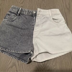 Bershka Two-Tone Gray and White Denim Shorts
